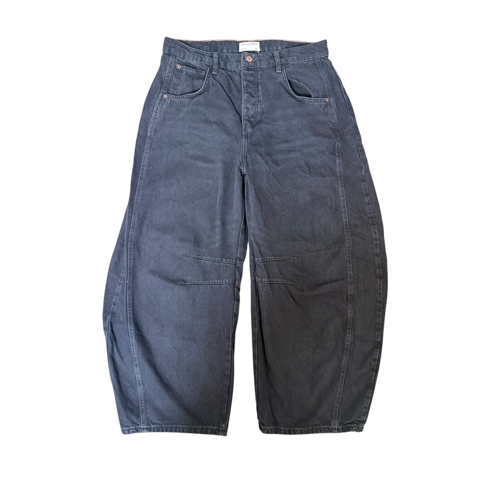 We The Free Free People Black Barrel Jeans Tapered Leg High Rise Size 30